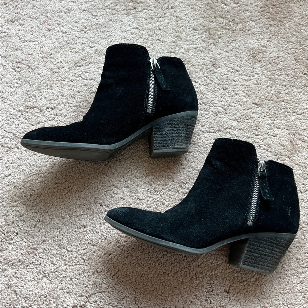 Frye Black Suede Ankle Booties